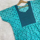 Pure Soft Cotton Vertical Frill Type Feeding Nighty, Free Size, Short Sleeve Sleepwear in Premium Softest Cotton Fabric (Bra Size 34"-40" | 54″-56″ length)